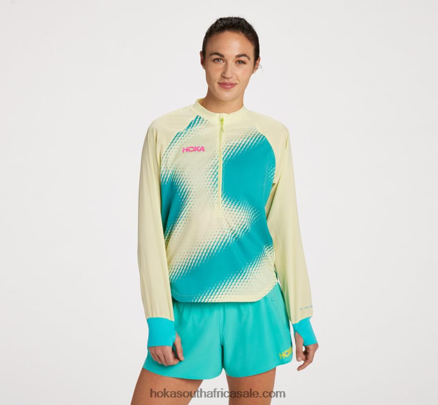 Women 1/2 Zip Wind Shell Hoka 0TNRBJ372 Golden Yellow