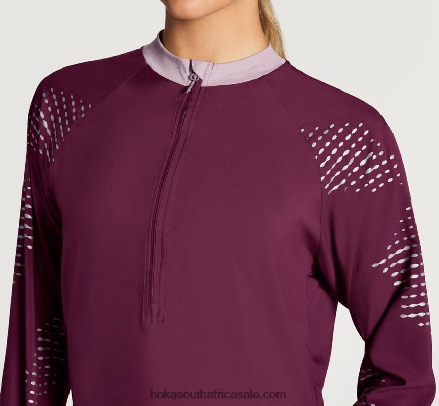 Women 1/2 Zip Wind Shell Hoka 0TNRBJ376 Grape Wine