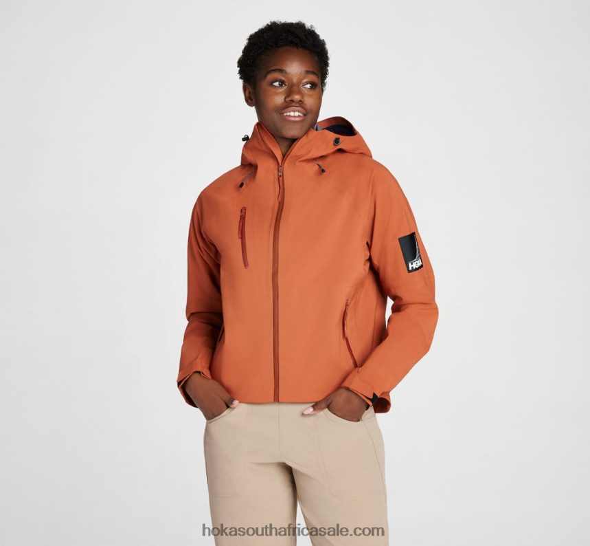 Women Transport Rain Jacket Hoka 0TNRBJ373 Baked Clay