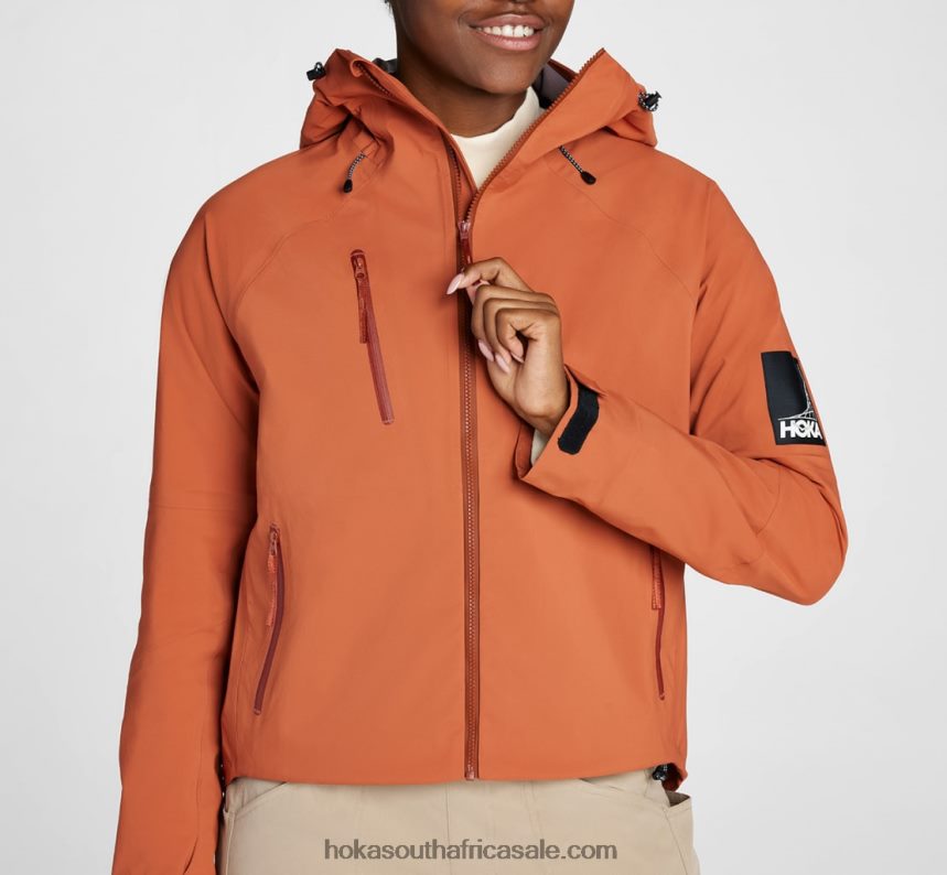Women Transport Rain Jacket Hoka 0TNRBJ373 Baked Clay