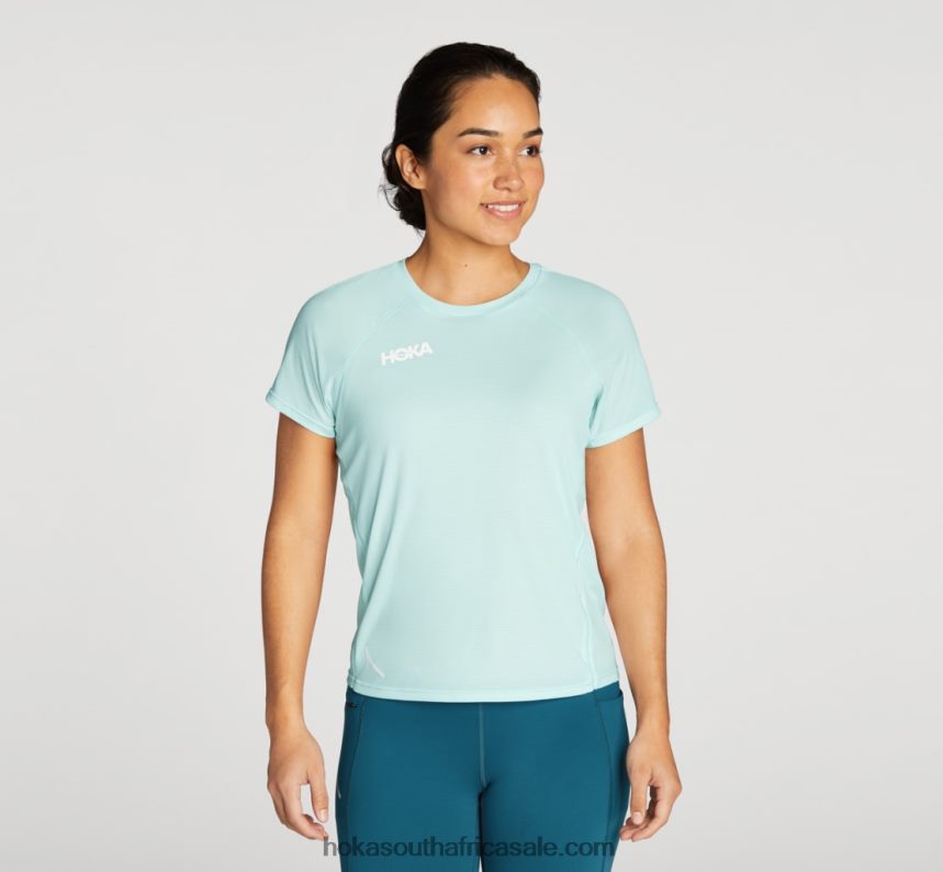 Women Glide Short Sleeve Hoka 0TNRBJ353 Blue Glass