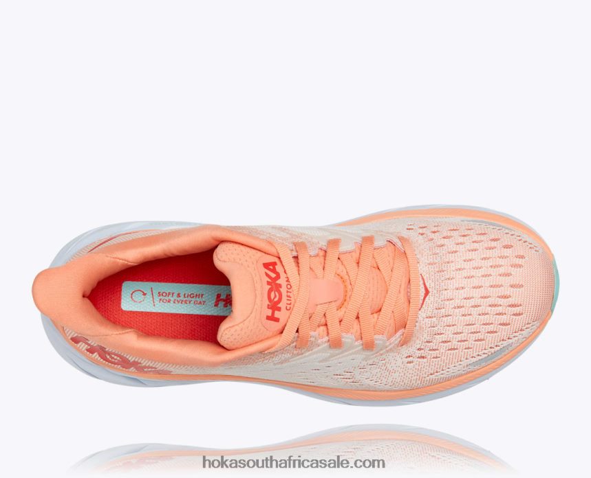 Women Clifton 8 Hoka 0TNRBJ216 Cantaloupe/Silver Peony