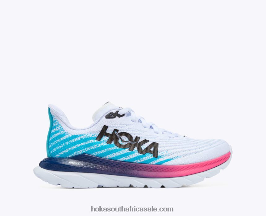 Women Mach 5 Hoka 0TNRBJ32 White/Scuba Blue