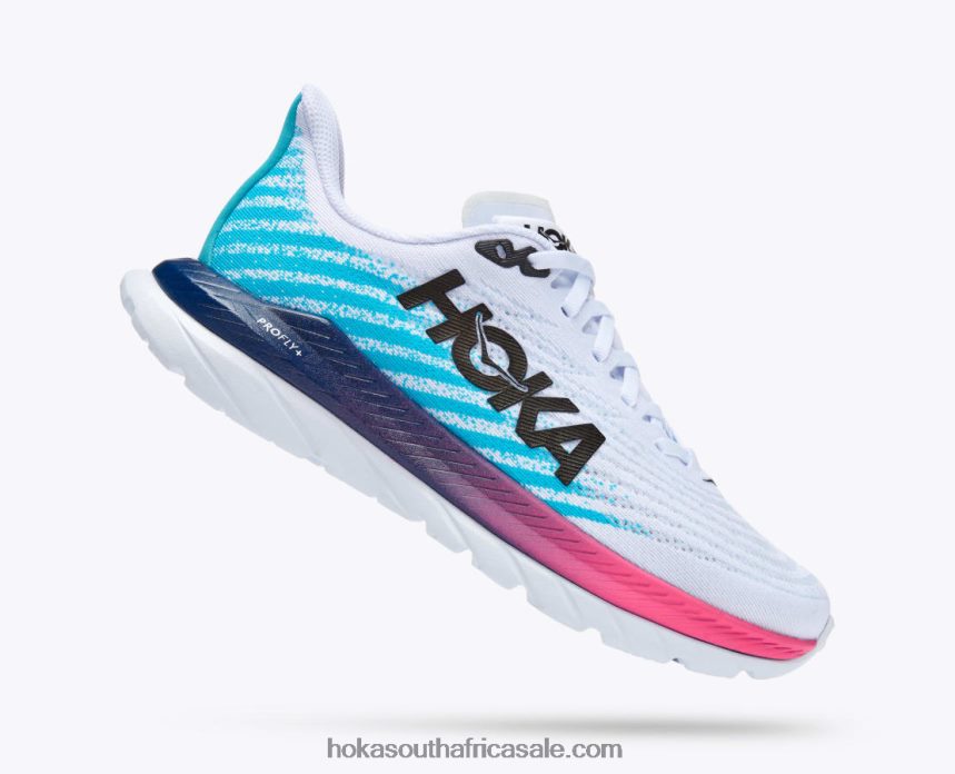 Women Mach 5 Hoka 0TNRBJ32 White/Scuba Blue