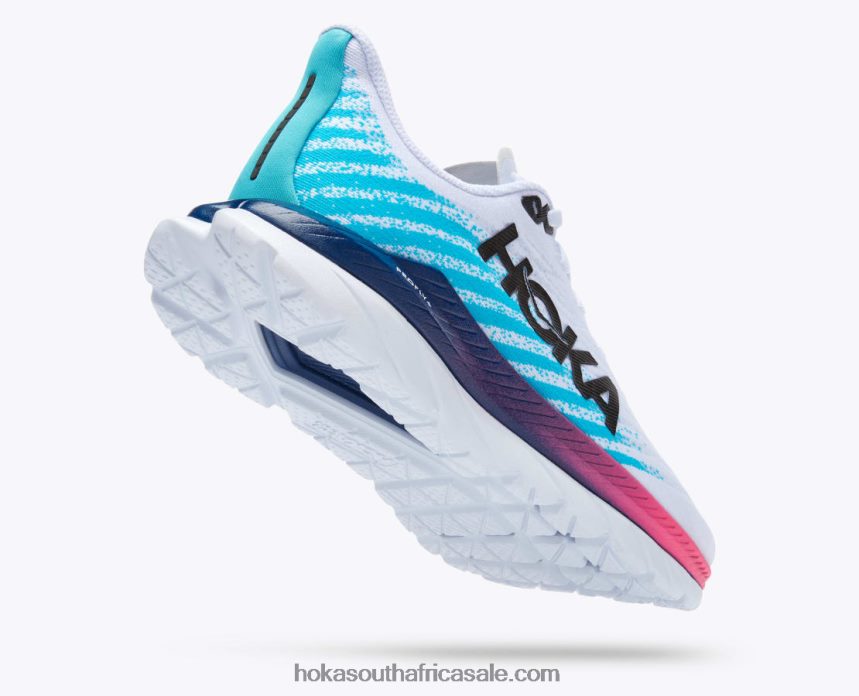 Women Mach 5 Hoka 0TNRBJ32 White/Scuba Blue