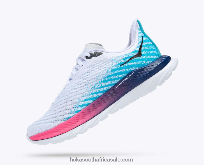 Women Mach 5 Hoka 0TNRBJ32 White/Scuba Blue