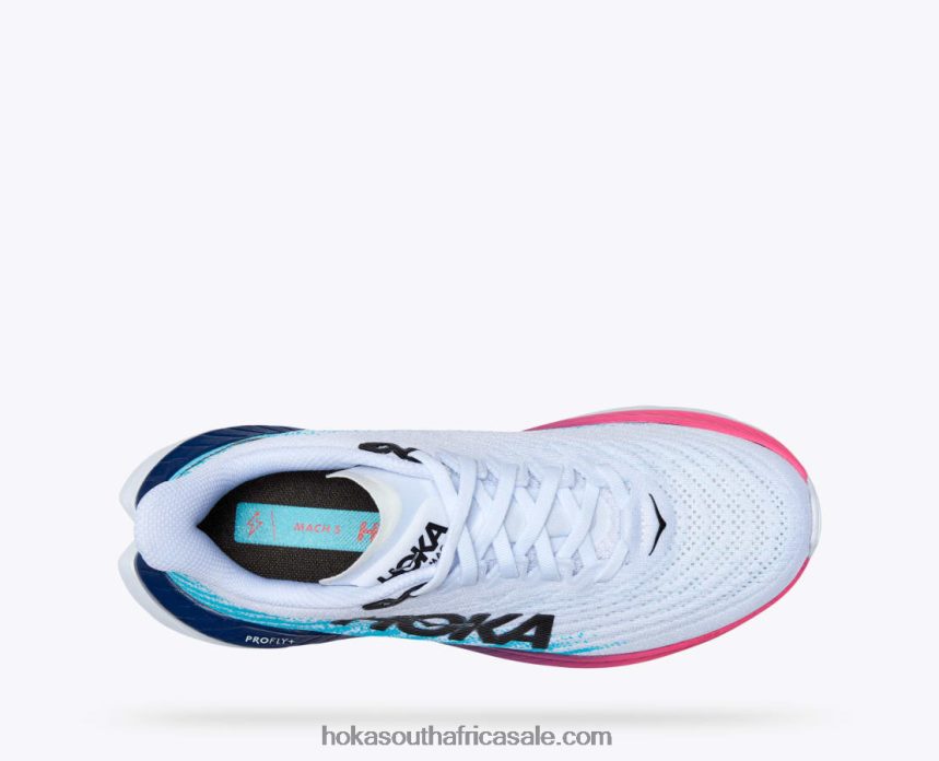Women Mach 5 Hoka 0TNRBJ32 White/Scuba Blue